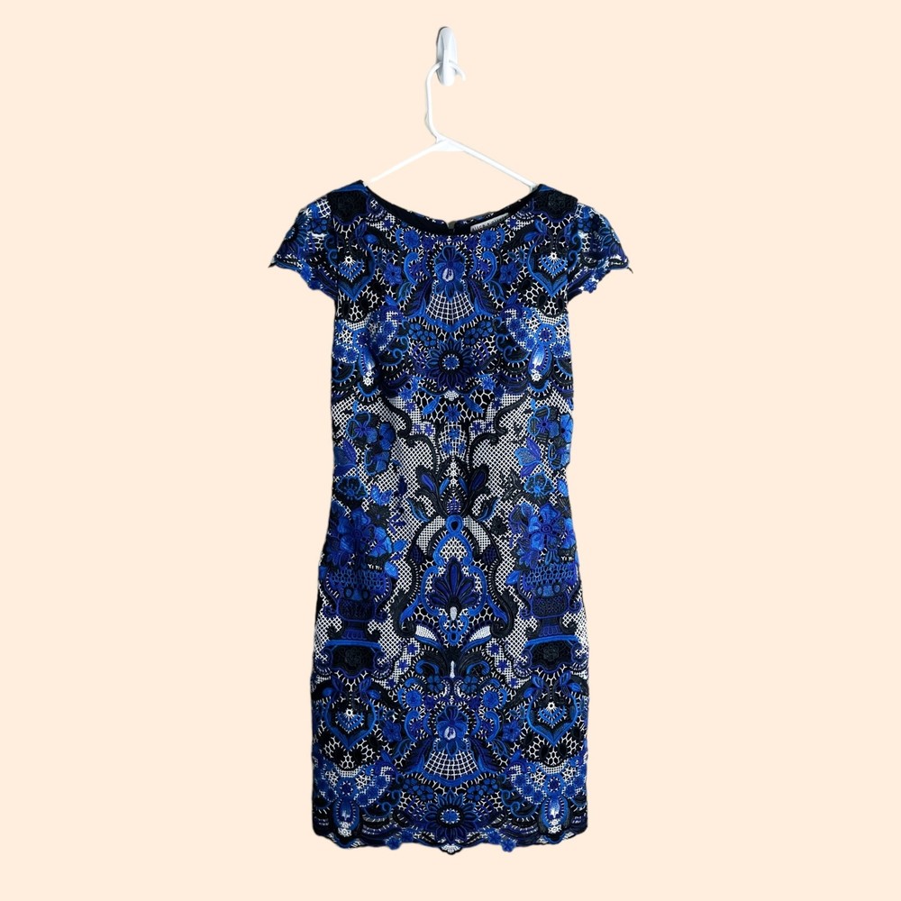 Alice + Olivia Nakia Royal Blue Guipure Lace Sheath Mini Dress Size 10 - Picture 5 of 11